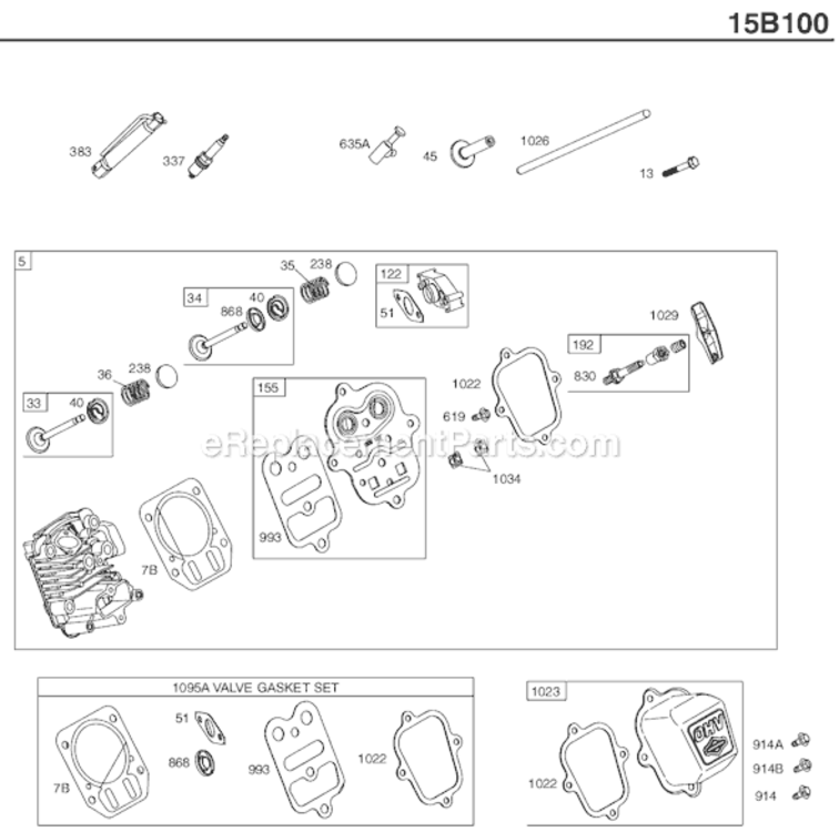 Page B Diagram and Parts List for 15B100 0018-0645 Briggs and Stratton Engine
